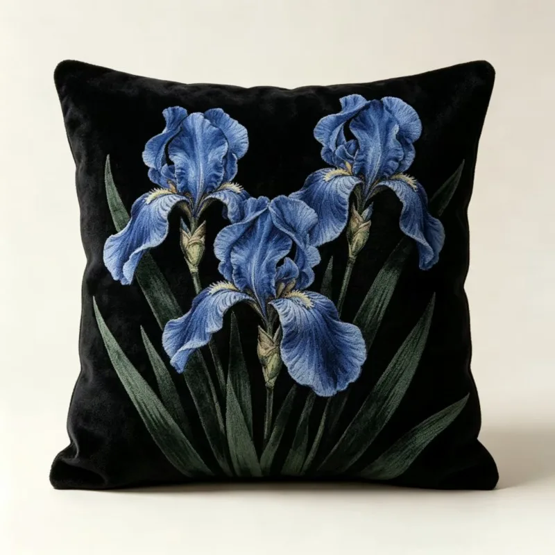 New Chinese Style Floral Velvet Sofa Pillow Cover Modern Minimalist Living Room, Office Model Room, Waist Pillowcase