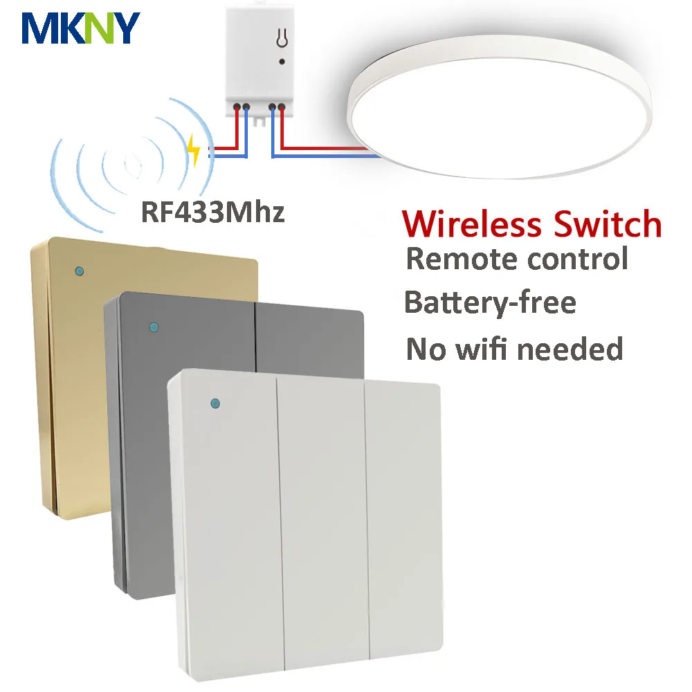 Battery Free Remote Control switch Wireless Light Switch RF433Mhz Smart Home Controller No WiFiself-generating Electricity