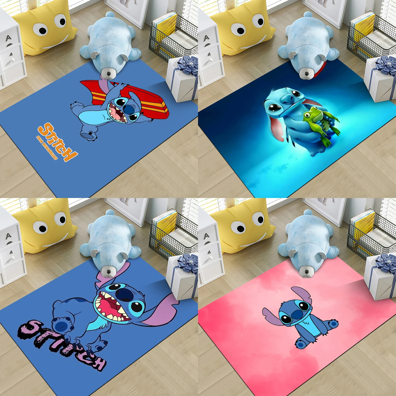 Disney Lilo and Stitch Flannel Mat Non Slip Bath Mat Anime Cartoon Stich Cushion Absorbent Carpet Living Room Bathroom Decor Mat