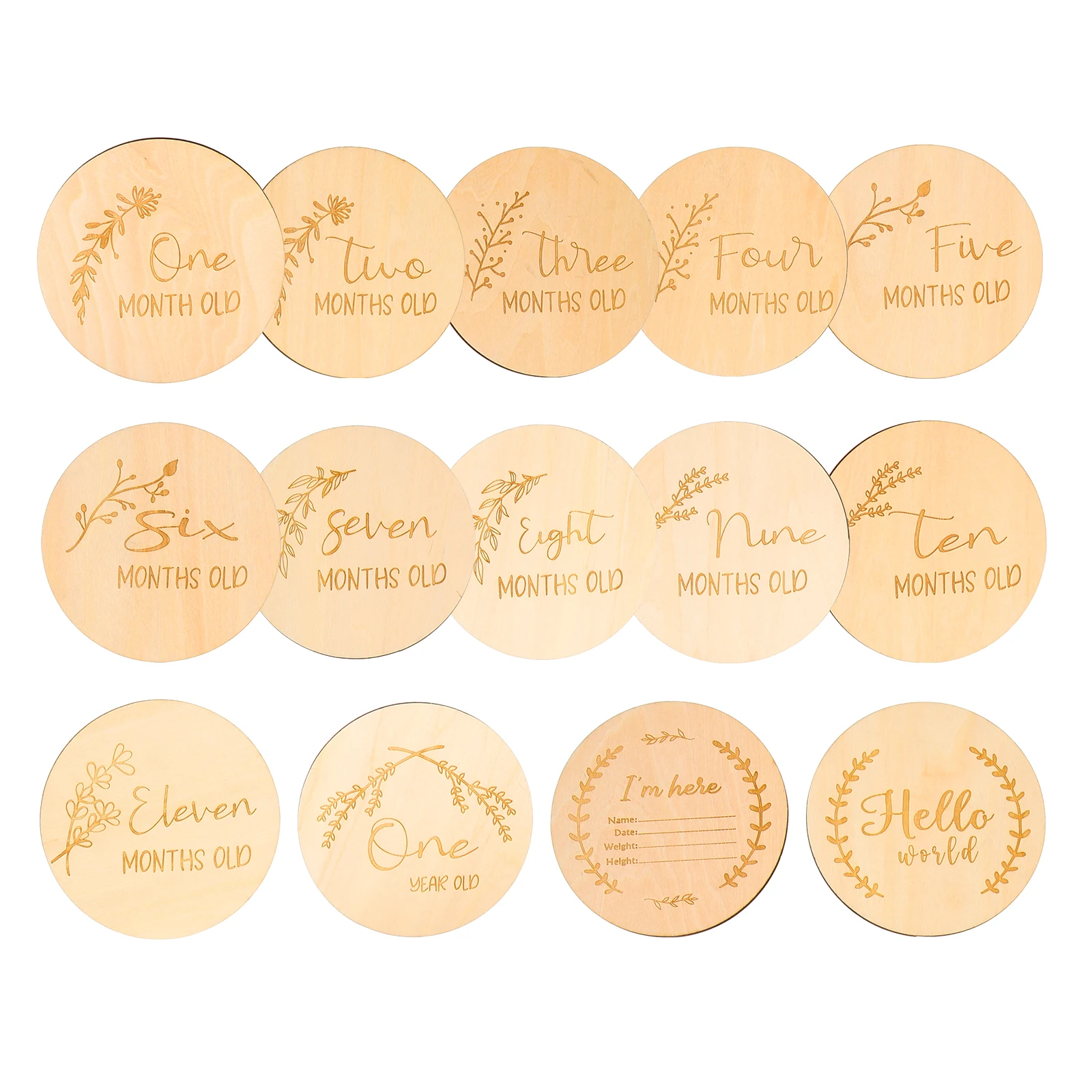 

14pcs Monthly Milestone Sign Baby Discs Growth Record Marker Newborn Girl Gifts Milestone Wood Cards Photo Props Infant