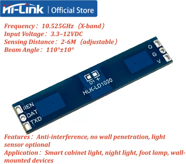 Hi-link 10G Microwave Radar Module HLK-LD1030 Motion Sensor Switch 2-6M Induction For Smart Home Cabinet Lighting