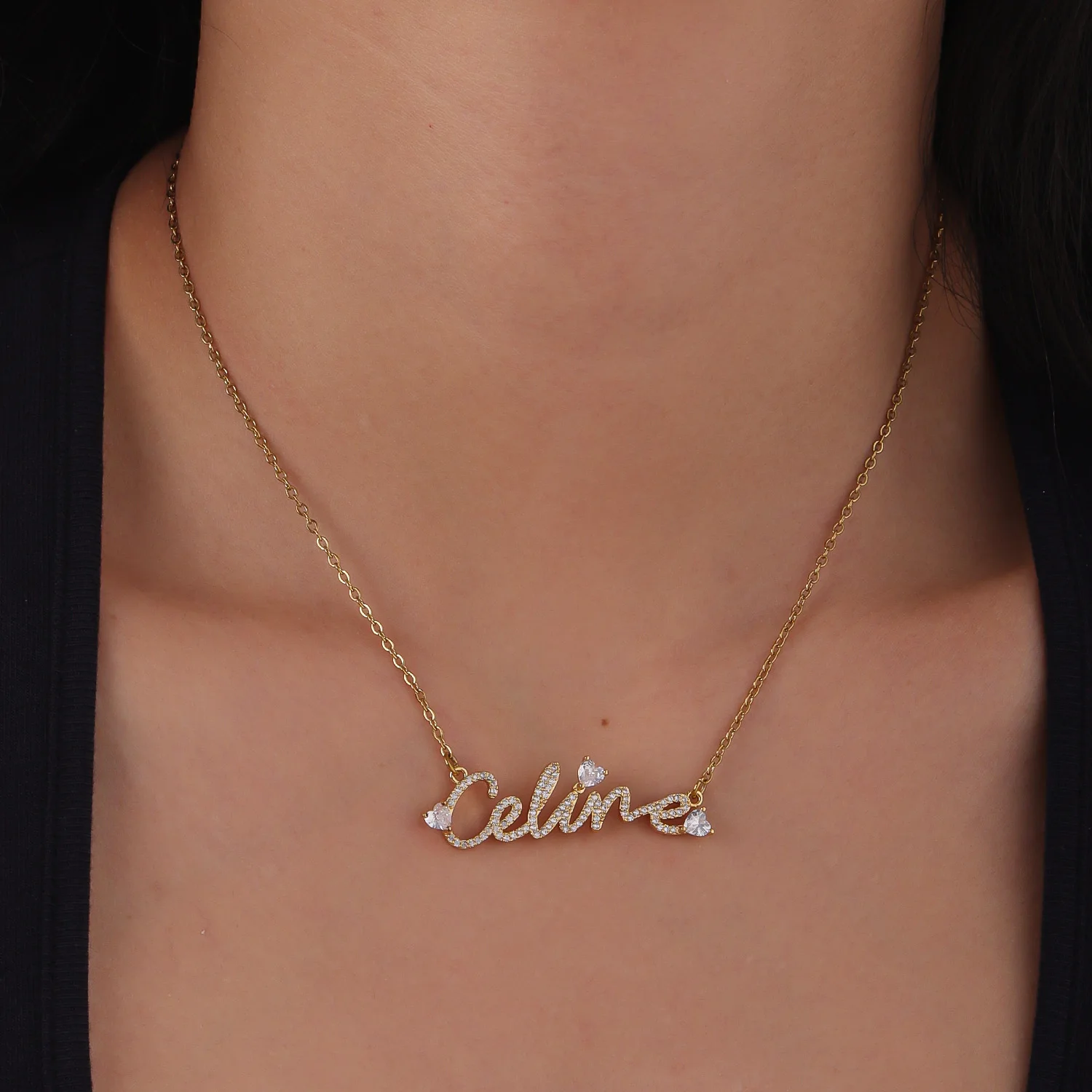 

Custom Name Necklace Pave Outline Zirocn Script Letter Necklace Personality Nameplate Pendant Choker Necklace Jewelry For Women