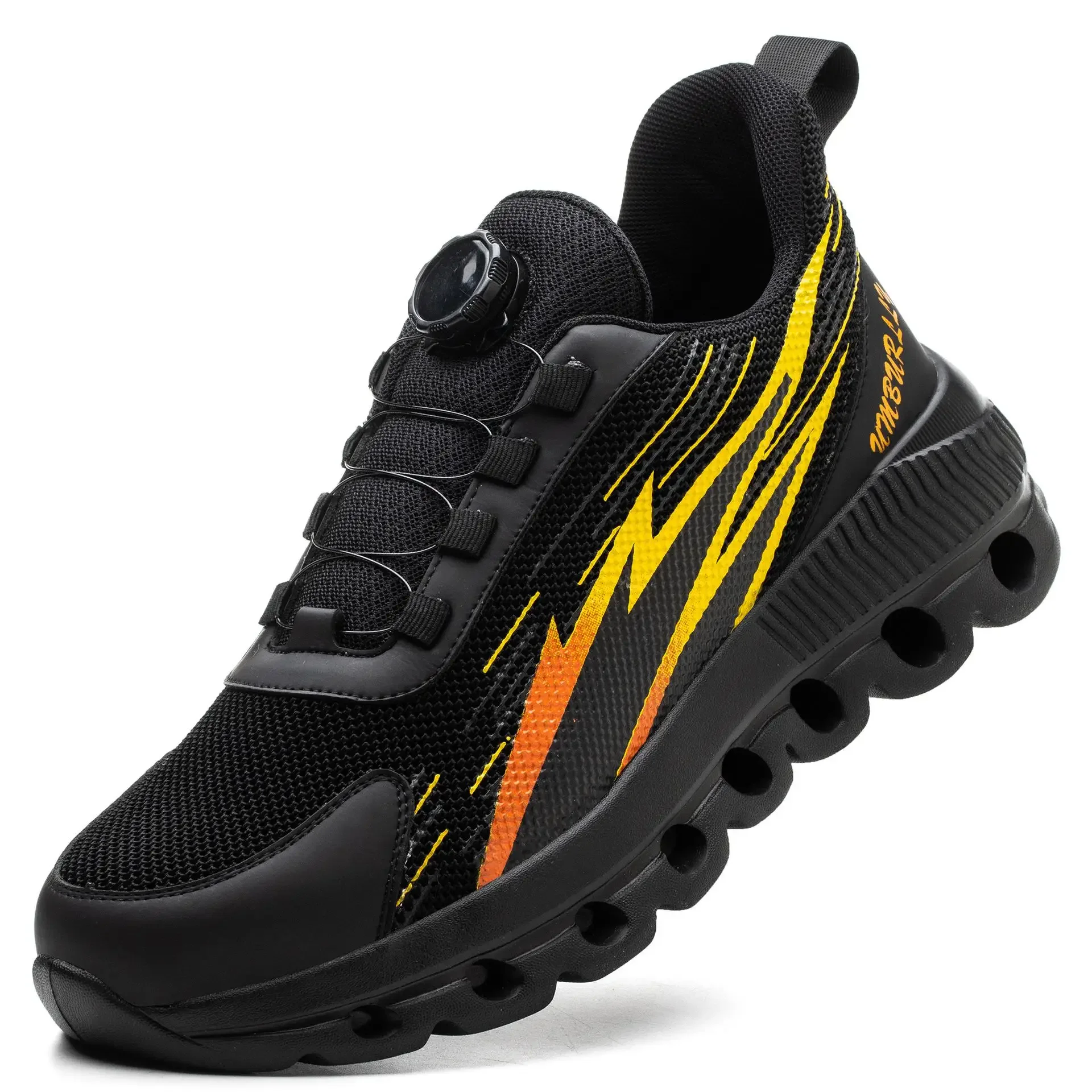 Men Steel Toe Sneakers Breathable Anti-smash Anti-puncture Black Work Shoes Men Protective Shoes Rotating Button Safety Shoes