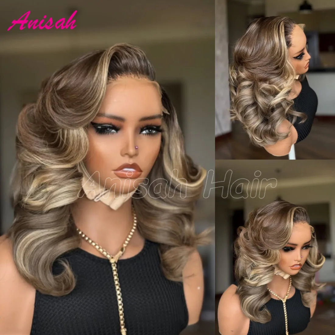 

Короткие супер волнистые парики фронта шнурка, человеческие волосы, предварительно выщипанные пепельно-русые, мелированные коричневые цветные бесклеевые парики из человеческих волос для женщин