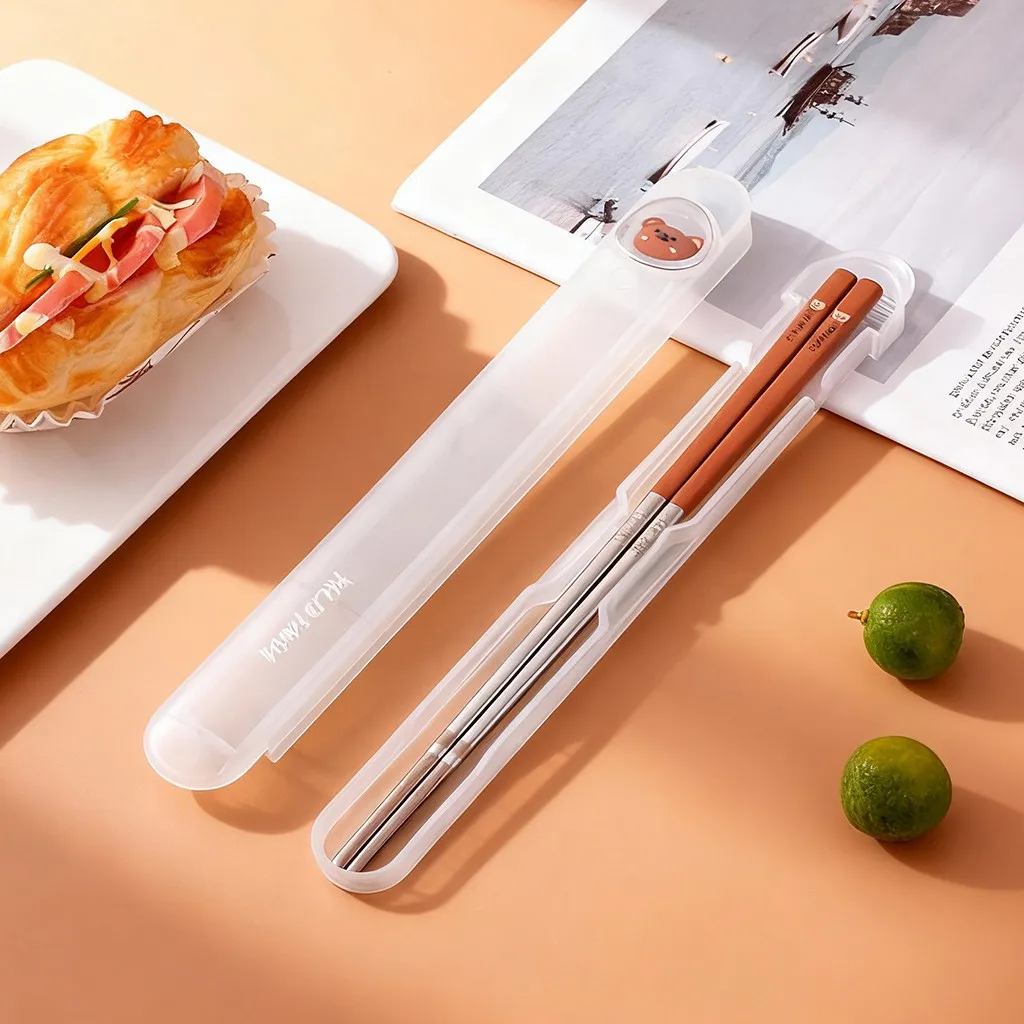 1 par de palillos portátiles de acero inoxidable 316, palillos chinos con caja para cubiertos, palillos de sushi reutilizables antideslizantes, aptos para lavavajillas