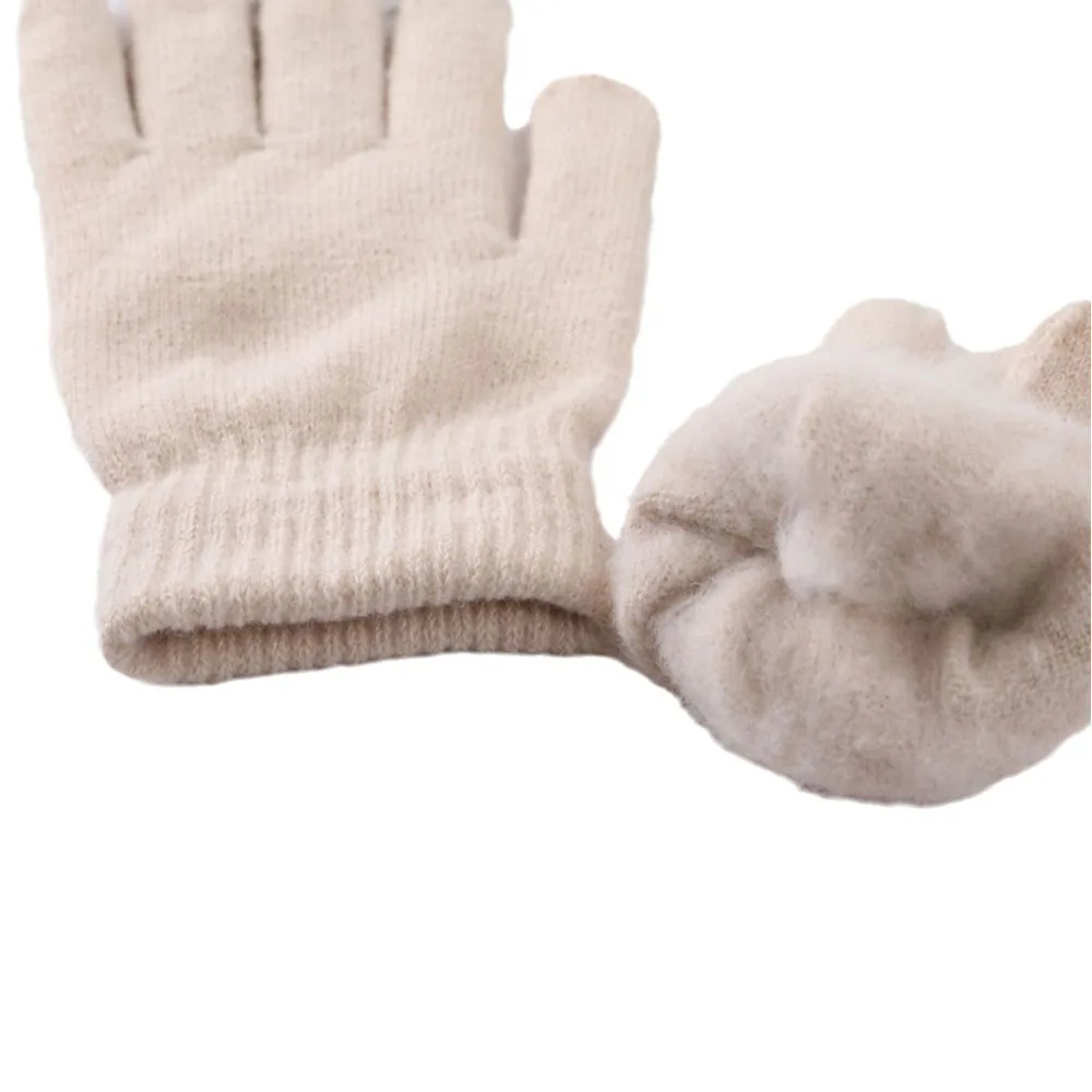 Winter Knitted Plush Gloves Women Men Autumn Thickened Solid Color Full Finger Mittens Hand Warmer Gloves Couple Cycling Gloves