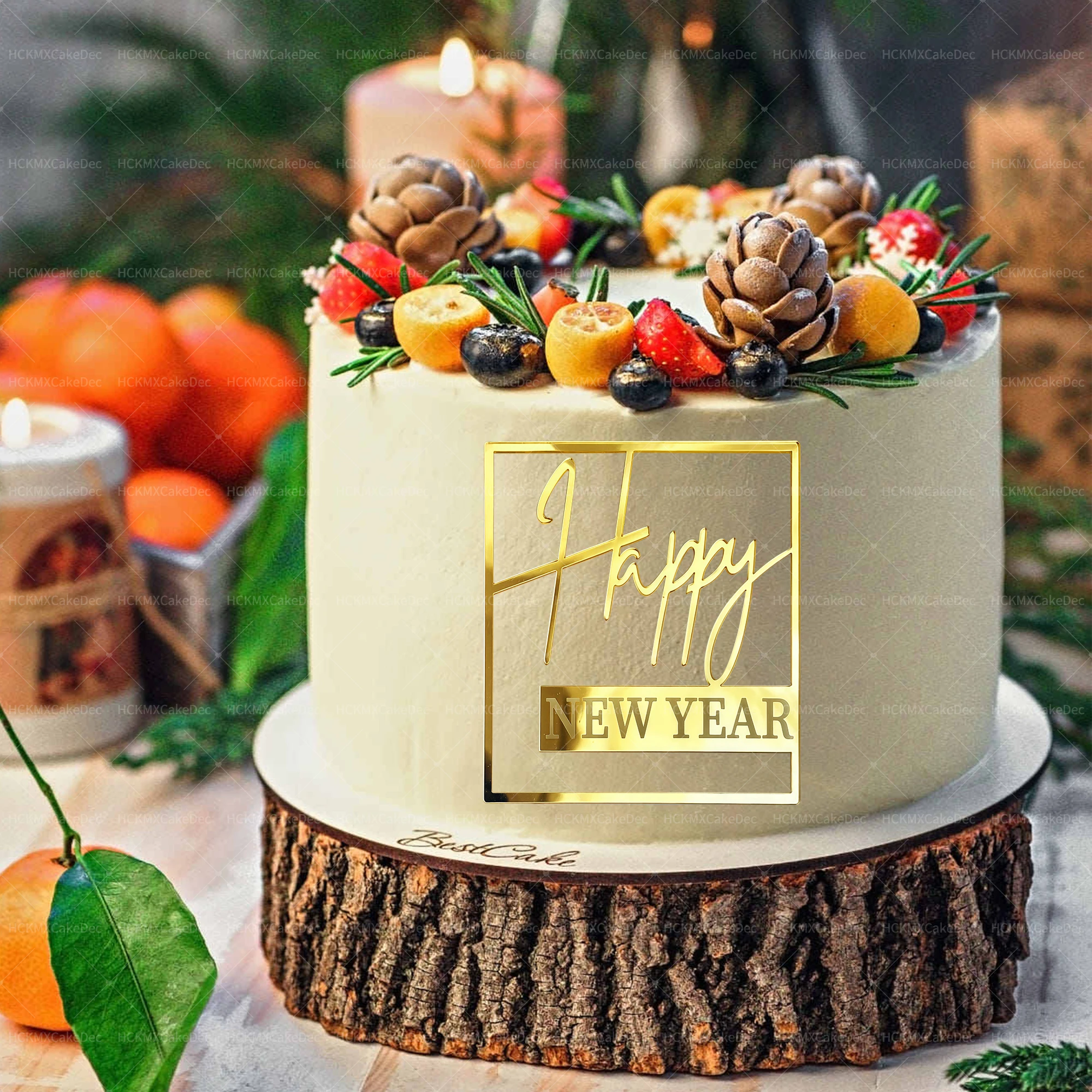 Ins feliz ano novo bolo de aniversário topper ouro acrílico festa de ano novo bolo topper presentes de festa em casa decoração de sobremesa ﻿