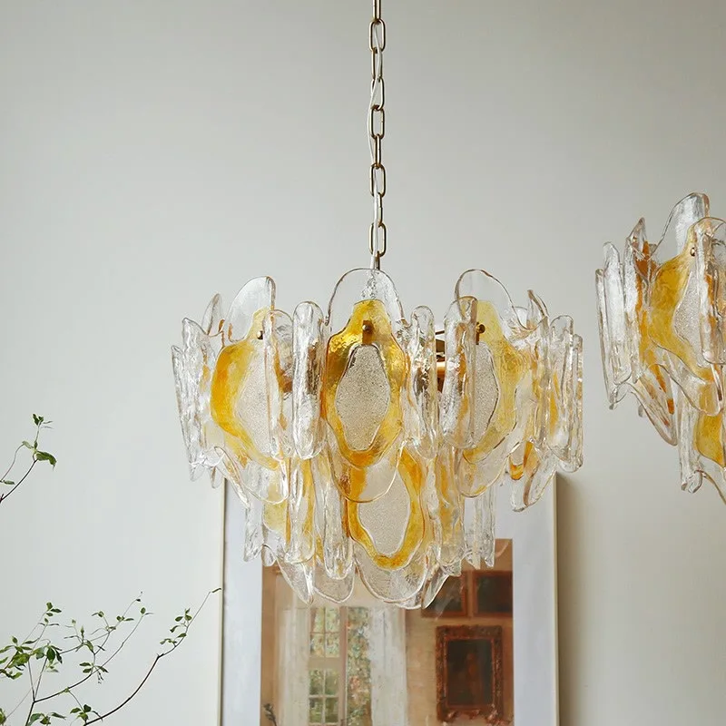 French American vintage transparent amber glass pre-loved bedroom dining chandelier industrial chandelier