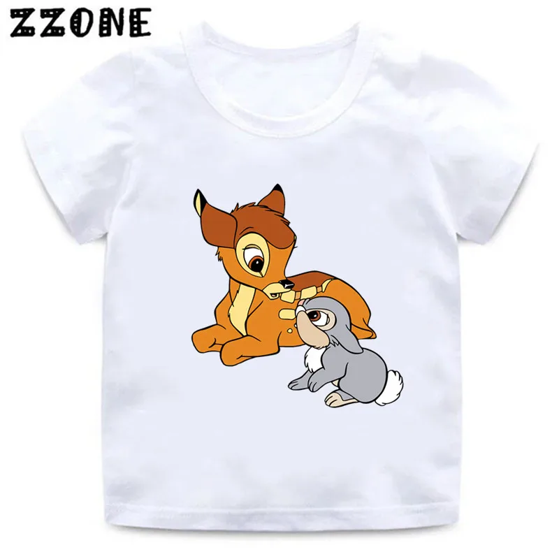 Hot Sale Deer Bambi Rabbit Thumper Print Cartoon Kids T-Shirts Cute Girls Clothes Baby Boys T shirt Summer Children Tops,ooo5497