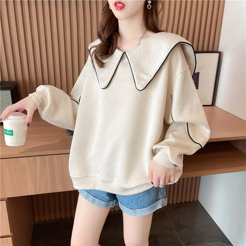 Women's Sweatshirt Without Hats Fashionable Loose and Unique Versatile Age-reducing Lazy Style Slimming Top