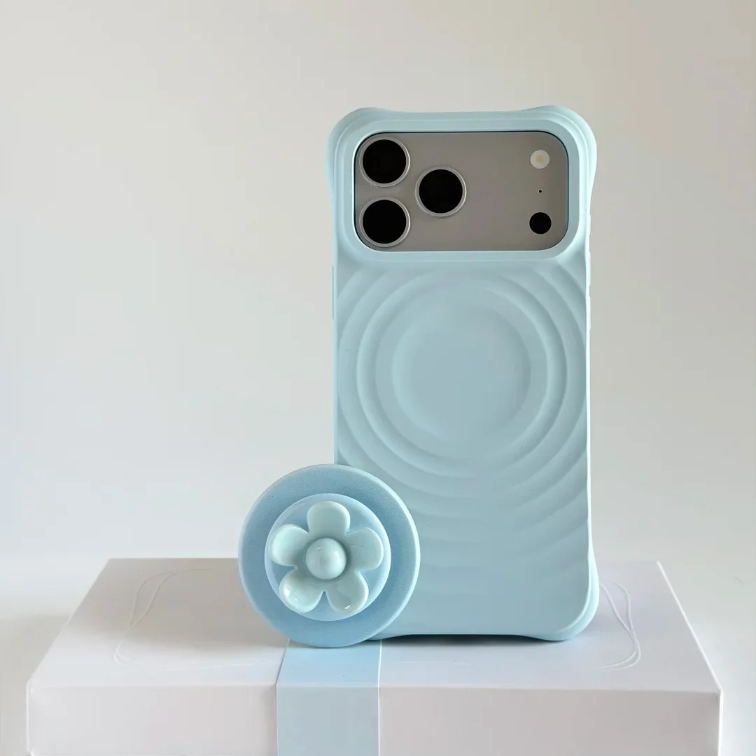 604292 Sky Blue Wave Phone Stand / Charm Magnetic Case: Compatible with IPhone 17 16 15 14 13 12 Pro Max 17 Air
