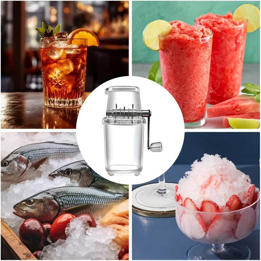 

Portable Hand Crank Ice Crusher - Manual Ice Shaver for Cocktails, Smoothies, Drinks - Kitchen, Bar, Party Tool with Transparent