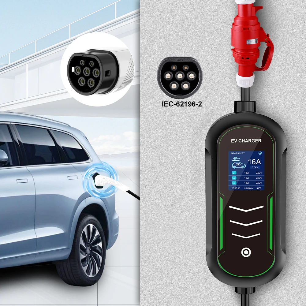 IPENGEN 11KW 16A Портативное зарядное устройство для электромобилей Type2 IEC62196-2 Зарядное устройство EVSE Зарядное устройство для электромобилей PHEV Автомобильное зарядное устройство CEE Plug 5M Кабель ﻿