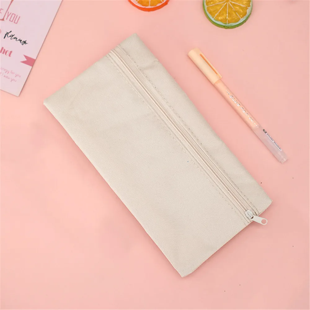 Large Capacity Zipper Canvas Bag School Pencil Box Pencil Storage Bag Women Makeup Bag Solid Color Coin Purse Multipurpose Bag