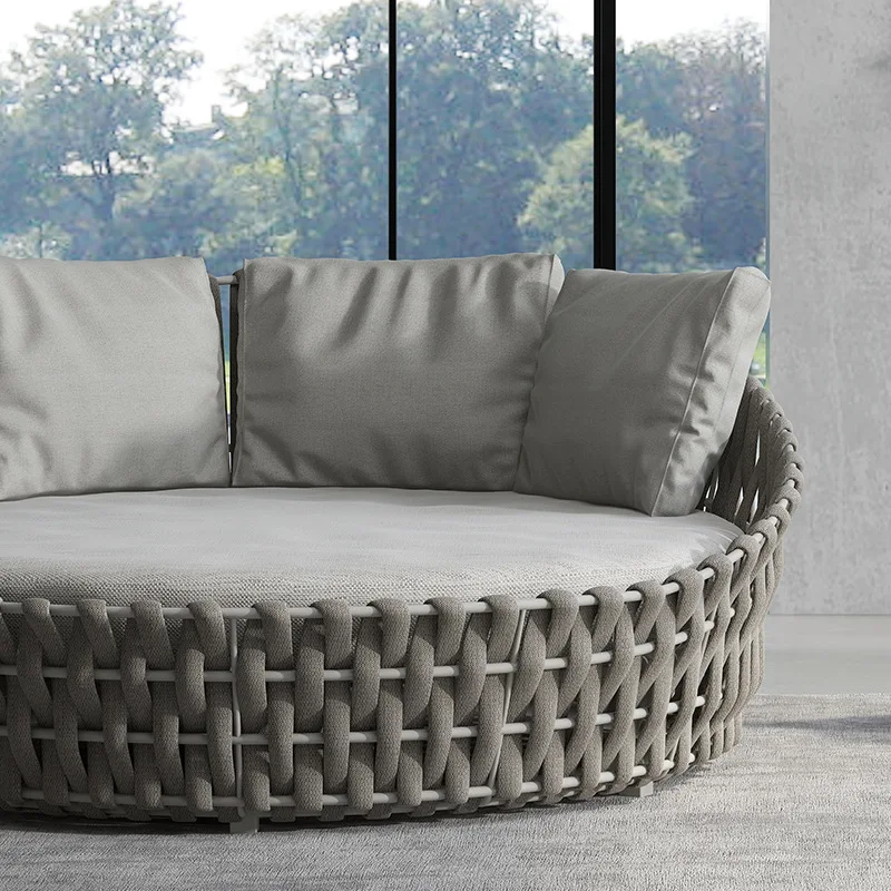 Nordic outdoor courtyard, rattan aluminum lounge chair leisure rattan rope large round bed villa garden outdoor, beach bed