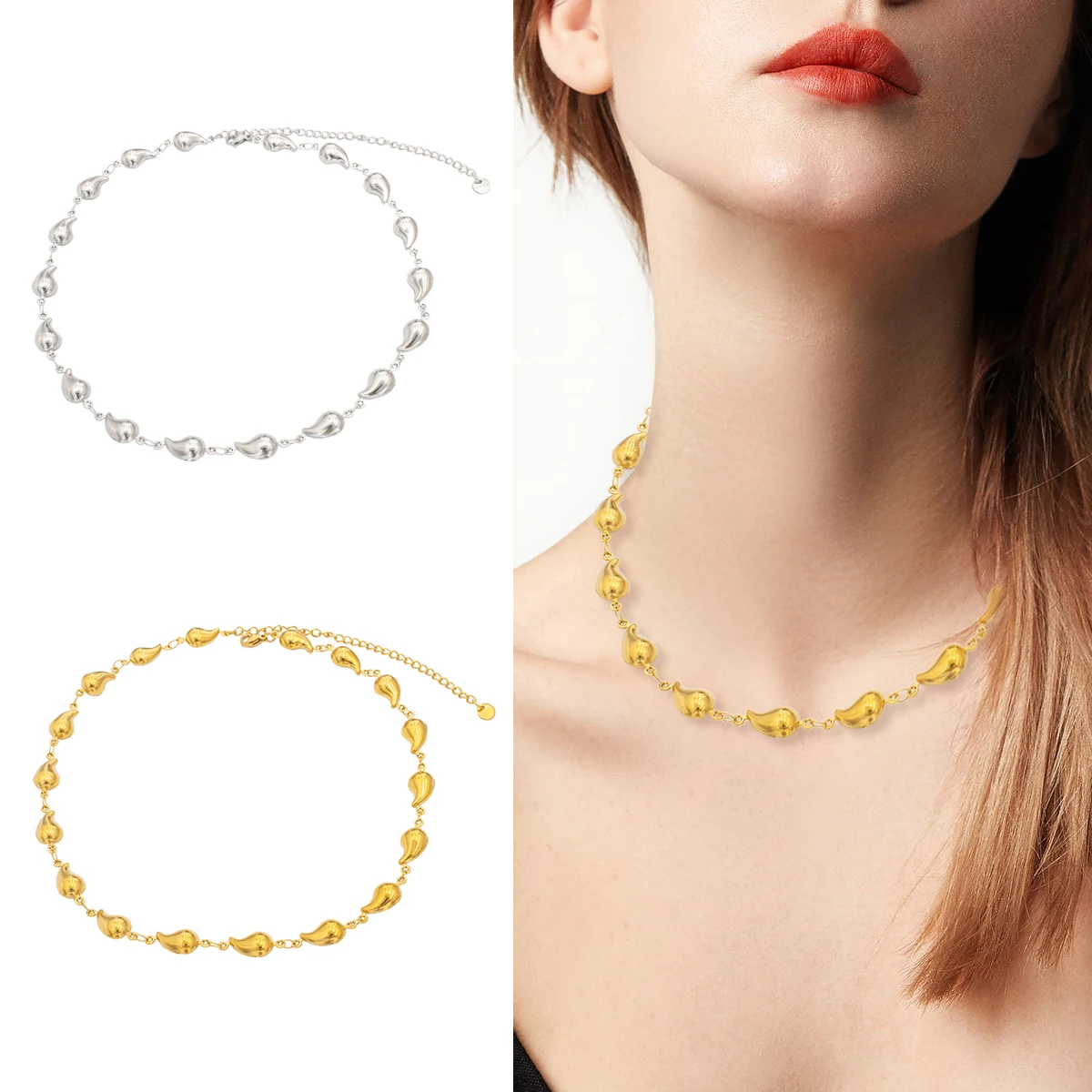 Stainless Steel Waterdrop Necklace Women's Choker Necklaces Romantic Charm Neck Chain Simply Style Fashion Jewelry Girl Gift