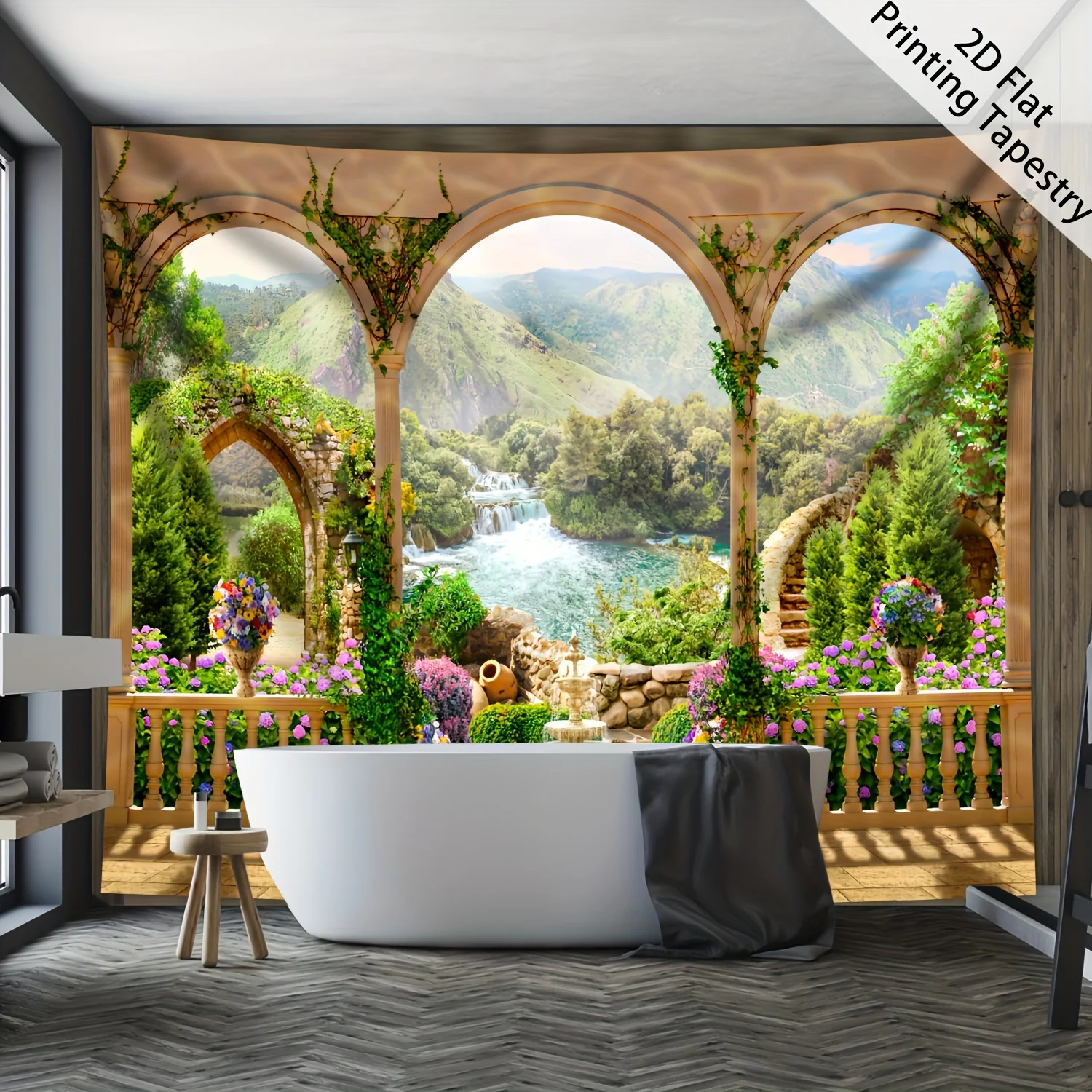Luxury Waterfall Landscape Tapestry Wall Hanging Nature Mural Art Print Scenic Garden Decorative Decor for Bedroom Living Room