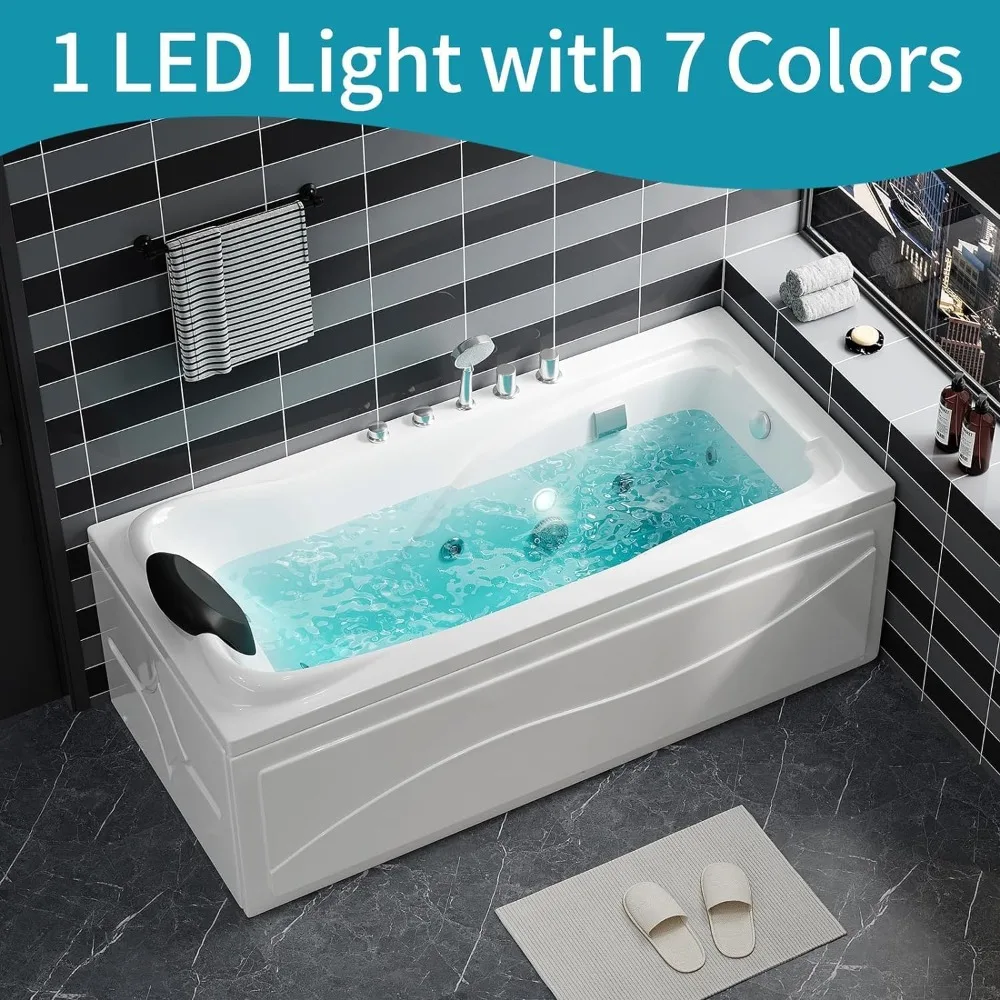 Acrylic Whirlpool Bathtub Rectangular Spray Soaking Bathtub Hydraulic Massage Therapy, Faucet and Chromotherapy Nozzle