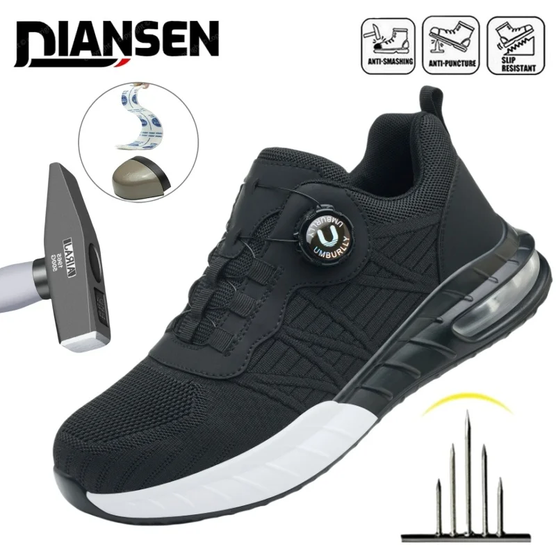 

Rotating Button New Safety Shoes Men Anti-smash Anti-puncture Work Shoes Fashion Men Light Sport Shoes Breathable Mesh Shoes