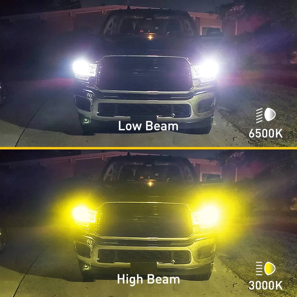 AUXITO 2Pcs 20000LM H4 LED Bulb Super Bright High and Low Beam HB2 9003 CSP LED Headlight Dual Color 3000K Yellow White Lamp 12V