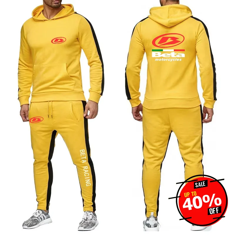 

2025 Spring Autumn Beta Racing Motocross Motorcycle Hooded Hoodies+Casual Sweatpants Suits Men's Classic Solid Color Sports Sets