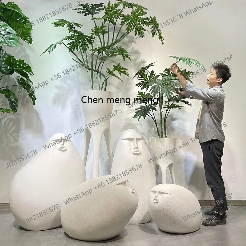 

Fiberglass White Sand Flower Decoration Indoor Courtyard Balcony Modern Green Plant Landscape Decoration