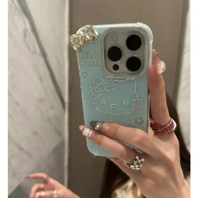 Full Screen Hello Kitty Star Face Bow Strap Phone Case For iPhone 16 15 14 12 13 11 Pro Max XR XS MAX 7 8 PLUS MINI Y2K Cover - náhled 2