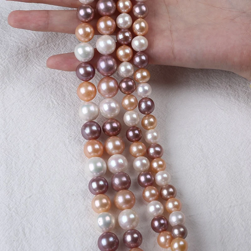 Bulk Wholesale 9-11mm/11-14mm AAA Natural White Pink Purple Freshwater Round Edison Pearl Strand Jewelry