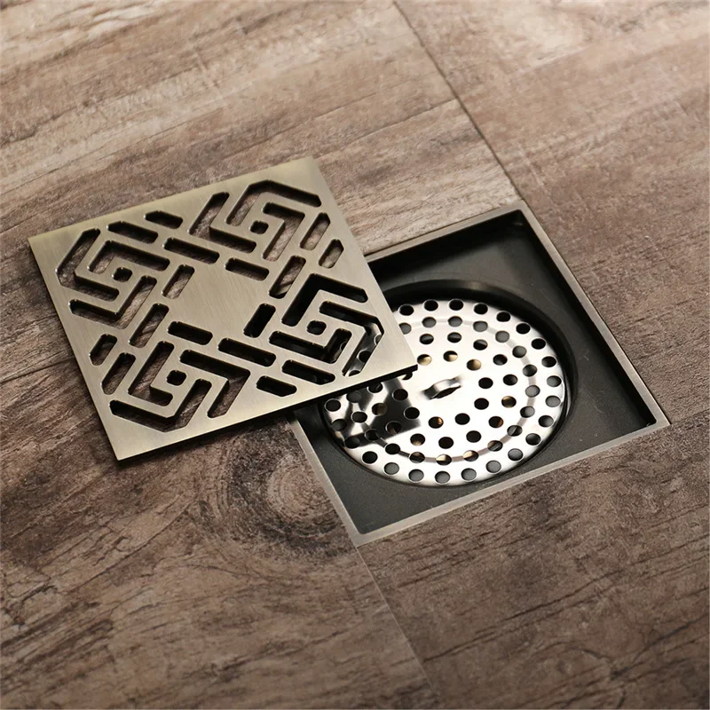 Vintage Square Openwork Design Floor Drains Outdoor Bathroom Balcony Drain Concealed Installation Bathroom Renovation Accessorie