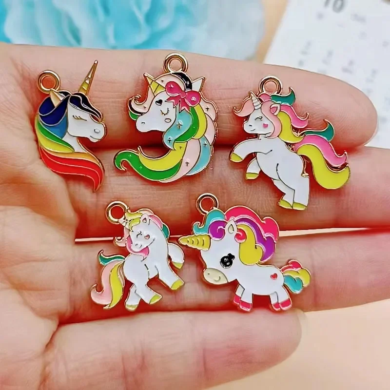 10Pcs Gold Plated Rainbow Enamel Unicorn Charm Pendant Jewelry Making Earrings Bracelet Necklace Accessories DIY Craft Charms