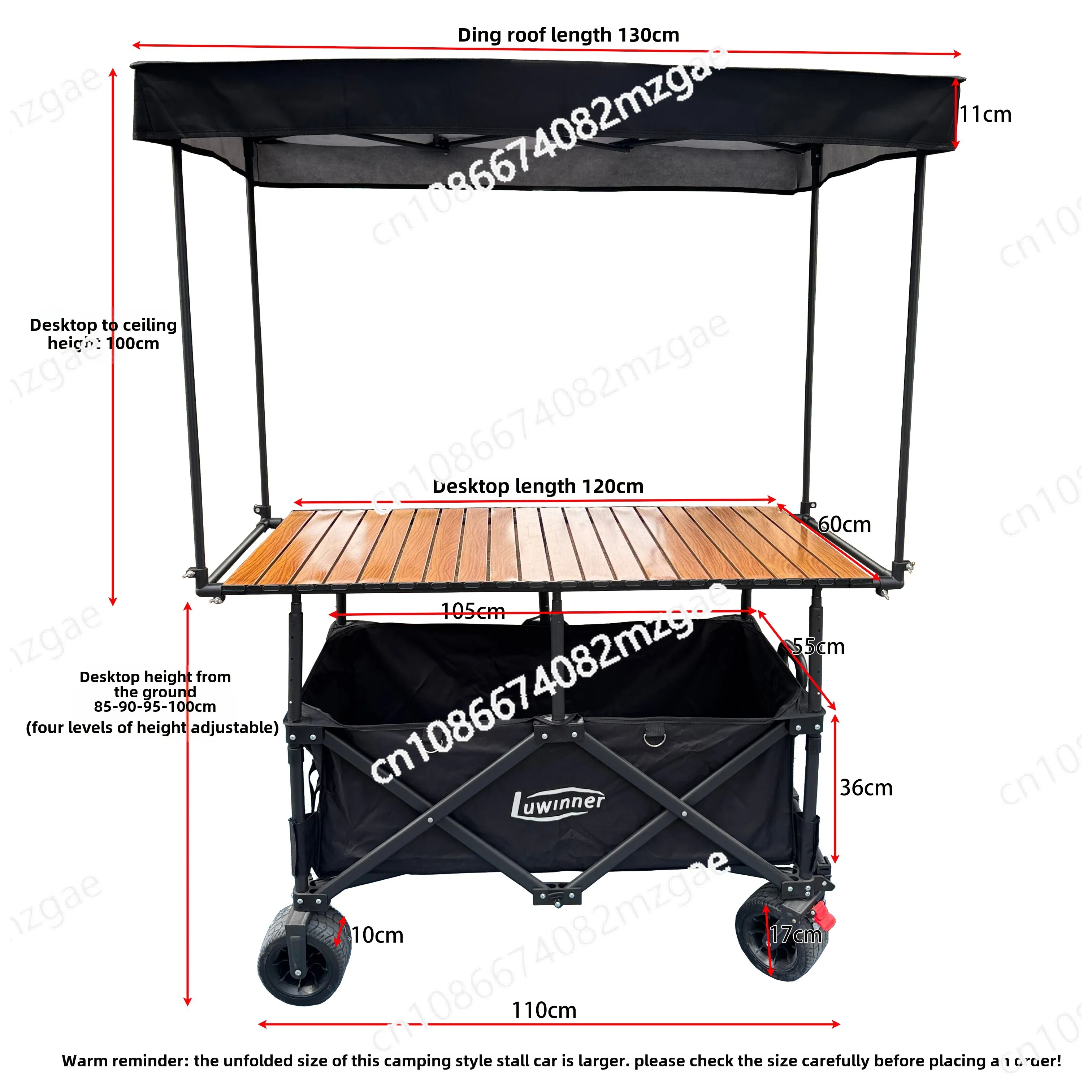 

Luwinner New Oversized Stall Car Lift Foldable Camper Snack Cart Promotional Trolley Trolley