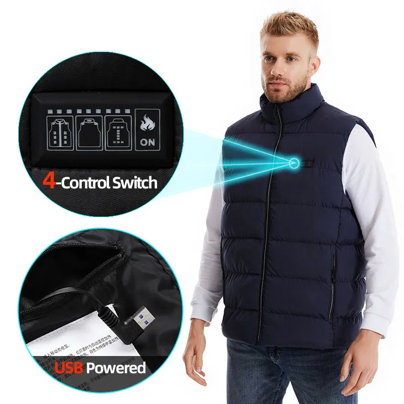 Chaleco calefactado eléctrico USB para hombres y mujeres, chaqueta calefactora recargable, ropa calefactora, esquí de caza, Invierno