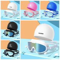 1 Set Waterproof Swimming Goggles Cap Earplug Set Silicone Anti-fog Diving Swim Cap Earplug Set Anti-UV HD