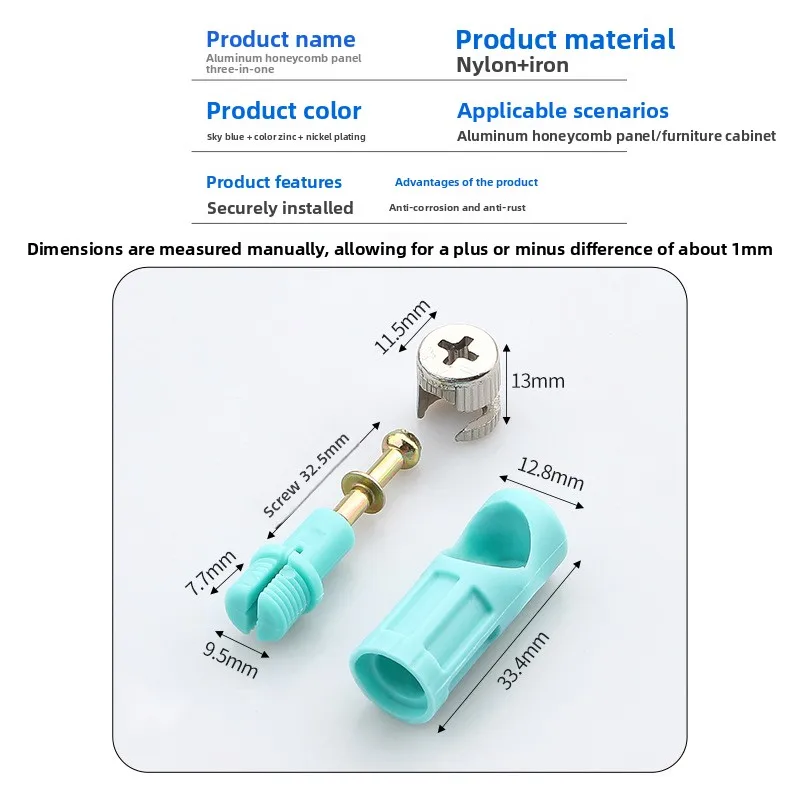 3‑in‑1 Aluminum Honeycomb Panel Connector Pre‑Embedded Eccentric Lock Furniture Cabinet Wardrobe Hardware