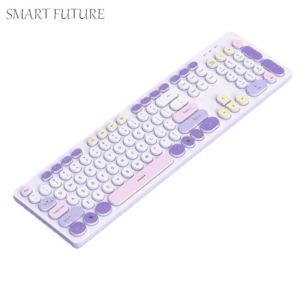 

Клавиатура с разноцветными клавишами, беспроводная USB-клавиатура с питанием от батареи, 104 клавиши, беспроводное подключение, тонкий дизайн