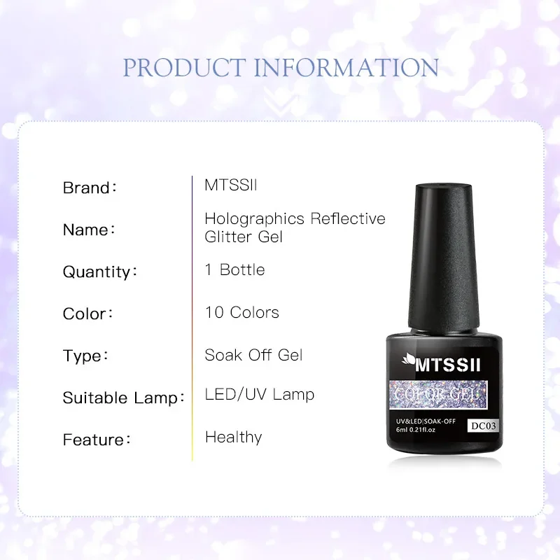 Mtssii 6ml Reflective Glitter Gel Nail Polish - UV LED Nail Gel - Semi Permanent - Base Top Coat