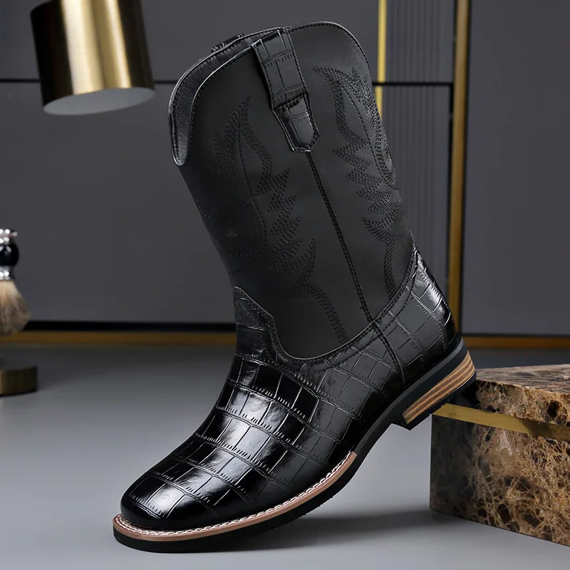 Leer Mode Casual Cowboylaarzen voor Mannen Herfst Winter Nieuwe Designer Steen Patroon Chelsea Laarzen Mannelijke Retro Designer Schoenen Man