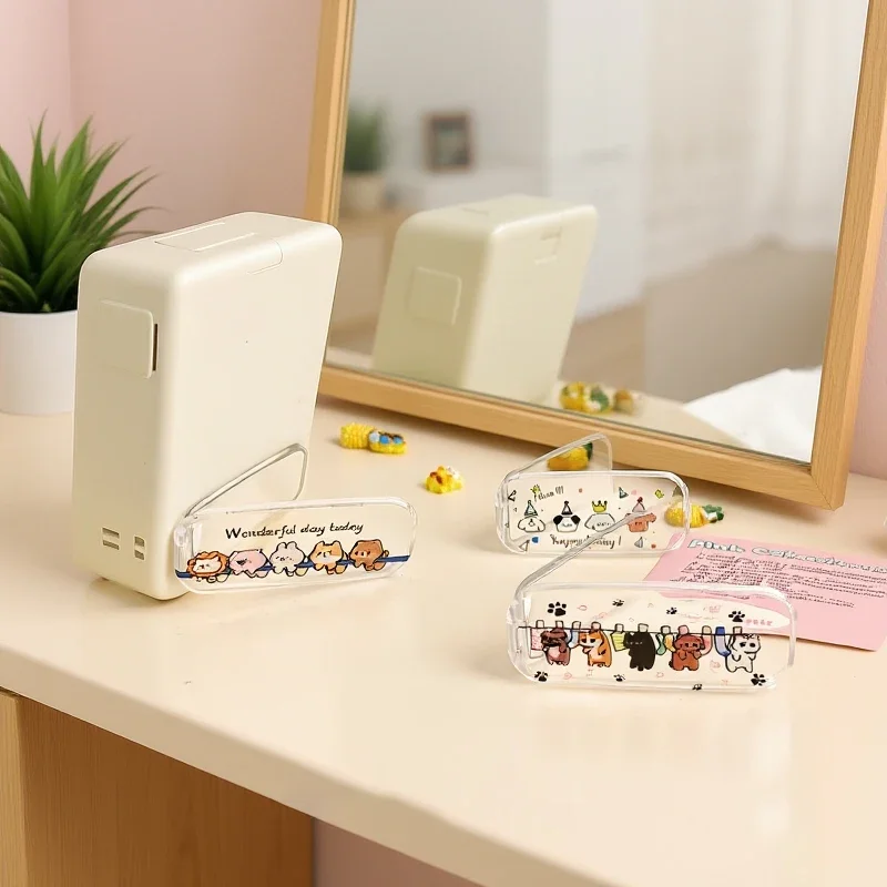 Cute Cartoon Cat & Dog Stick-On Makeup Mirror Phone Holder - Dual-Position Foldable Stand, Mobile Phone Accessories