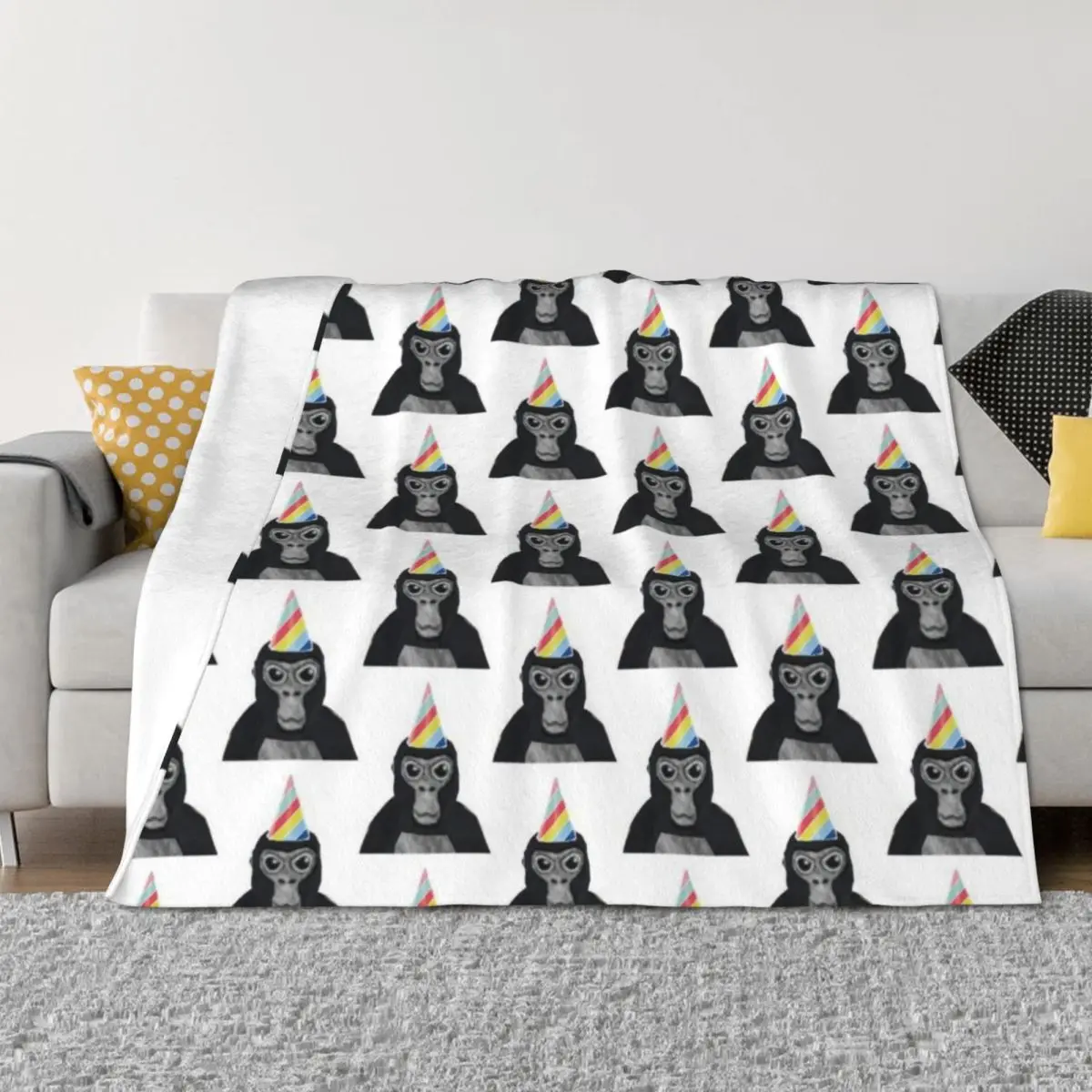 

Gorilla tag monkey with birthday hat Throw Blanket Soft Beds heavy to sleep Vintage Thins Blankets
