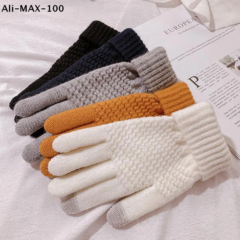 【AM3】Damen-Winterhandschuhe aus Kaschmir, gestrickt, für Herbst und Winter, warm, dick, Touchscreen-fähig, zum Skifahren, Radfahren im Freien