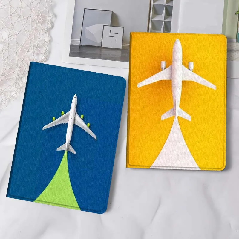 

White Paper Airplane Yellow Gift For iPad Pro Air Mini 2 3 4 5 6 7 6th 7th 10th 11th 10.2 9.7 10.5 11 Foldable Tablet Case