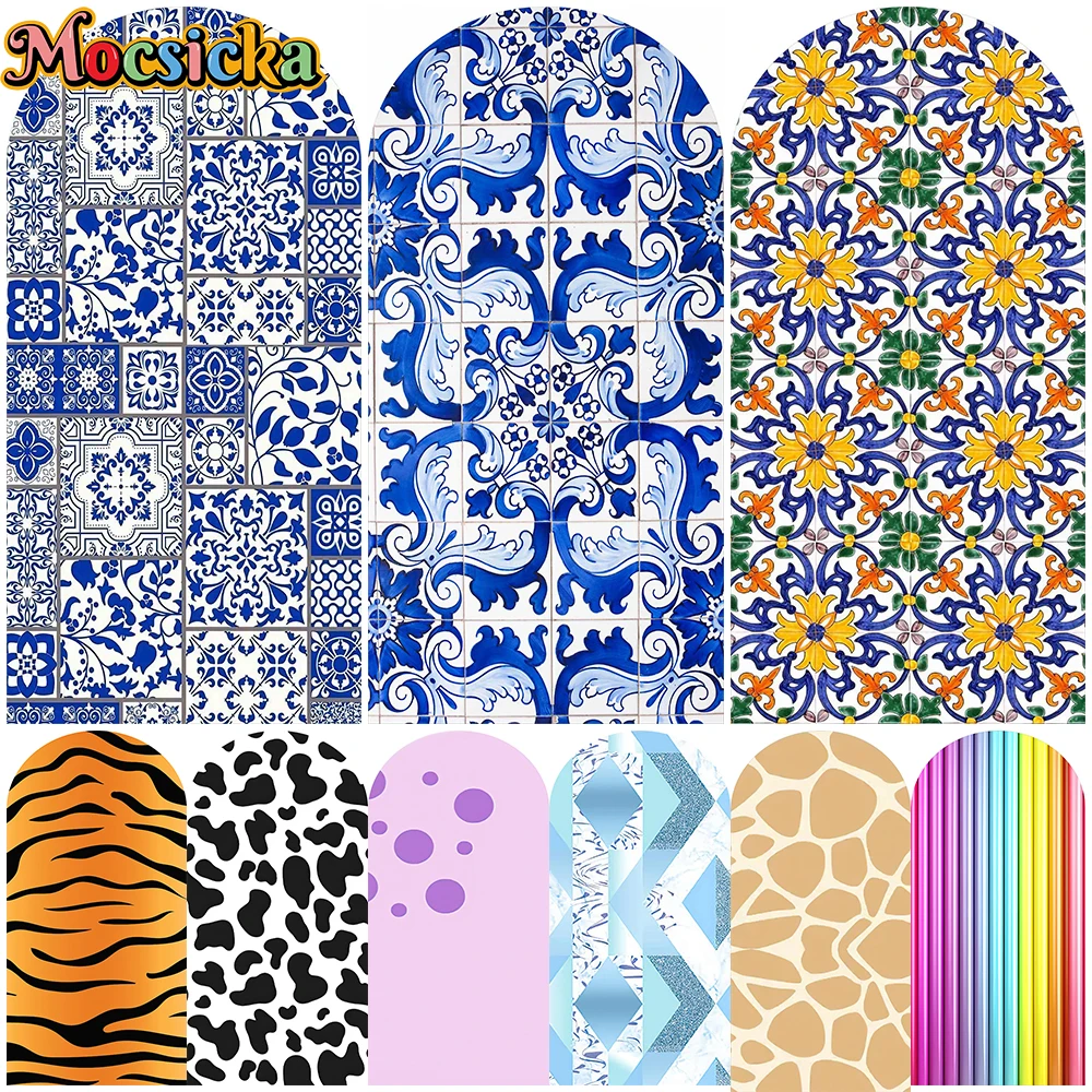 

Mocsicka Art Arch Cover Backdrop Grid Texture Stripes Wedding Birthday Arched Background Elastic Double-Sided Fabric Party Decor