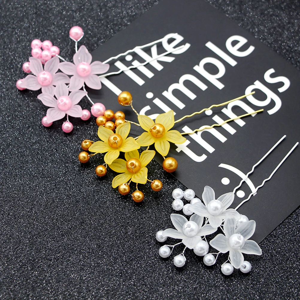 

5pcs Pearl Flower Hairpin Bridal Accessories U Shaped Wedding Beads for Women Pink Simple Practical Charm Graceful