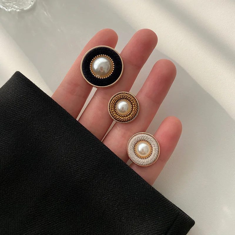 Retro Cloth Metal Buttons Imitation Pearls Decorative Clothing Diy Craft Supply Sewing Embellishment Needlework Accessories 6pcs