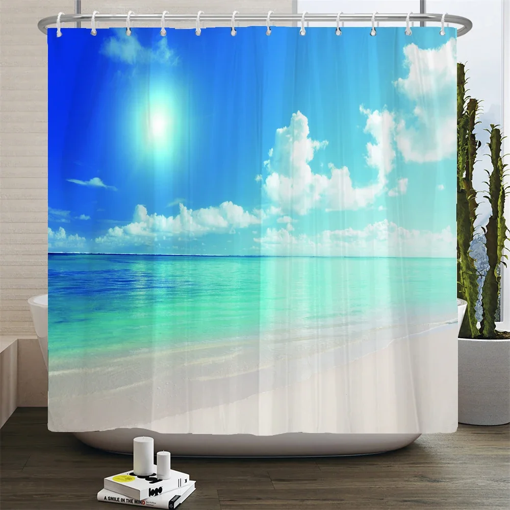 Seaside Scenery 3d Printed  Polyester Shower Curtain Wooden Bridge Nature Fabric Waterproof Bathroom Curtain for Bathtub 180x180