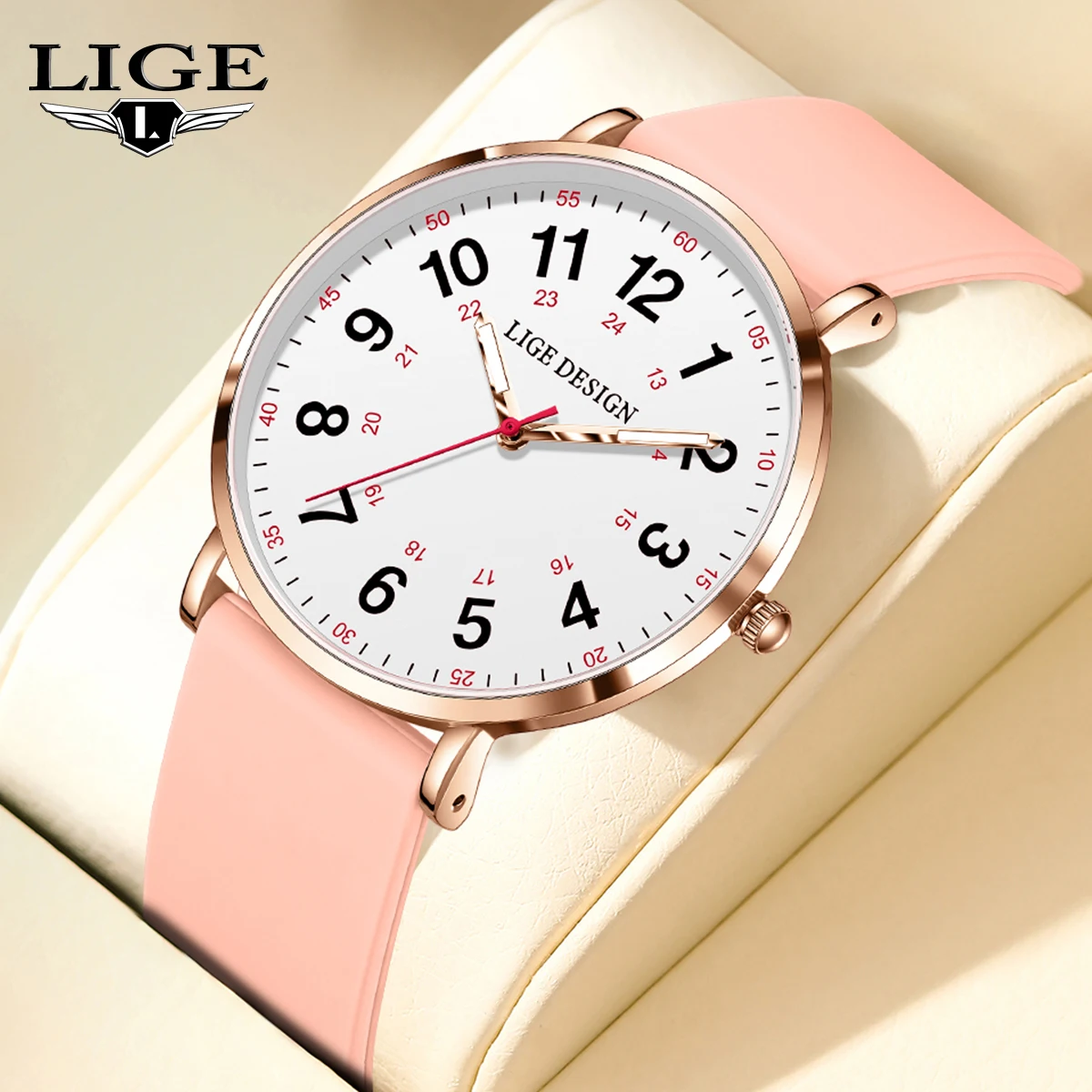 LIGE Simple Vintage คลาสสิกแฟชั่น Casual นาฬิกาผู้หญิงสําหรับสุภาพสตรีเข็มขัดซิลิโคน Elegant Wild Creative นาฬิกาข้อมือควอตซ์ผู้ชาย