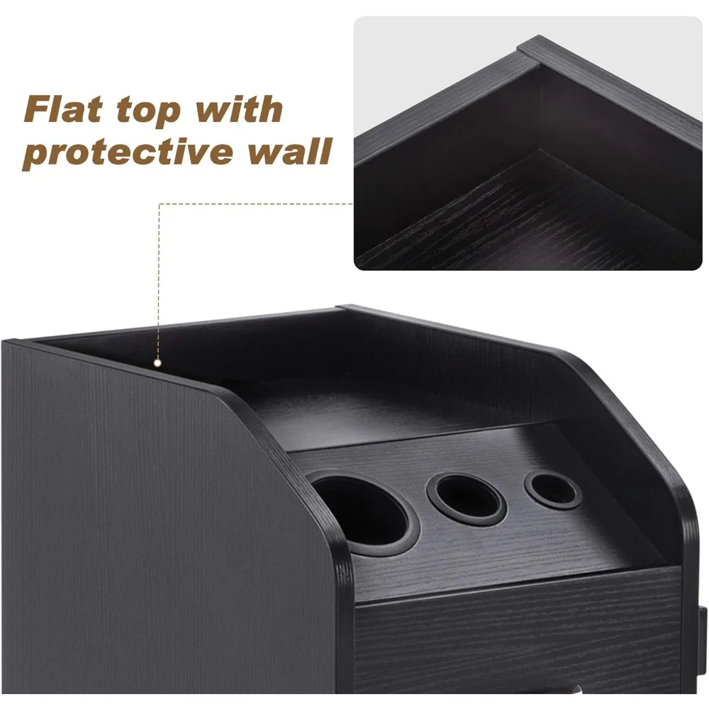 عربة تخزين لصالونات التجميل من BarberPub، حامل مجفف الشعر، معدات مصفف الشعر مع عجلات دوارة قابلة للقفل، درج (أسود)