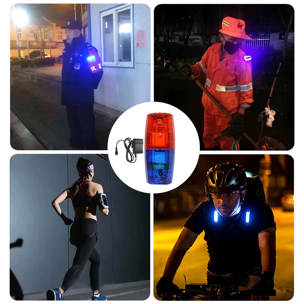 Luz LED de advertencia de hombro, Clip de hombro, luz de saneamiento, alarma de patrulla de seguridad para trabajadores, señal de Flash estroboscópica, lámpara roja y azul