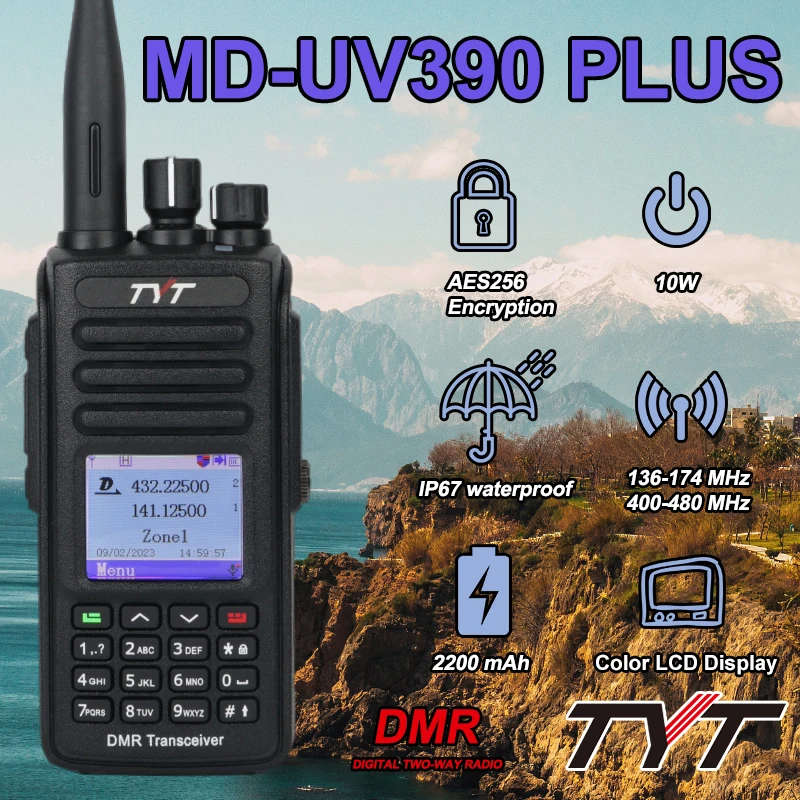 Tyt Md-uv390 Plus 10 Вт Портативная Цифровая Двухдиапазонная Радиостанция Ip67 Водонепроницаемая Dmr С Шифрованием Aes256 Рац...