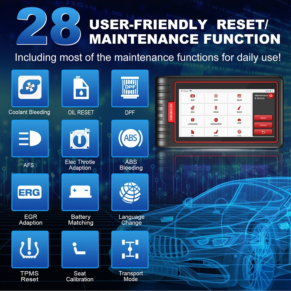 KINGBOLEN S6 pemindai diagnostik OBD2, sistem penuh 28 Reset tes bi-directional seumur hidup Gratis pemindai Updat